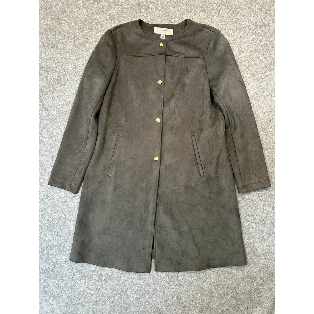 Marc New York Andrew Marc Faux Suede Topper Coat Medium‎ Grey Gold Buttons